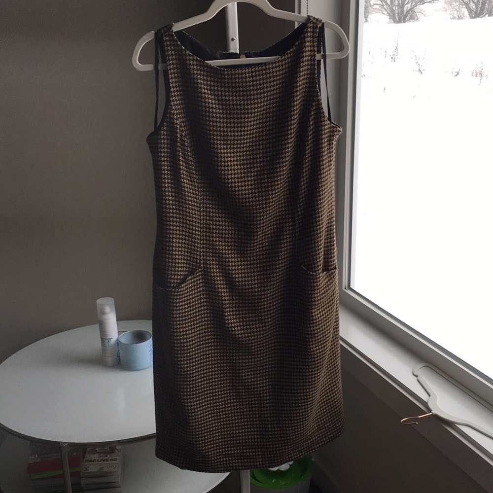 Lauren Ralph Lauren dress womens size 14 houndstooth tan black with pockets